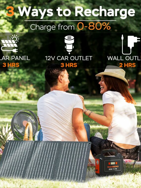 MARBERO 200W Portable Power Station Solar Generator, 167Wh Battery, Multi-Output USB & AC Ports, Compact with LED Flashlight