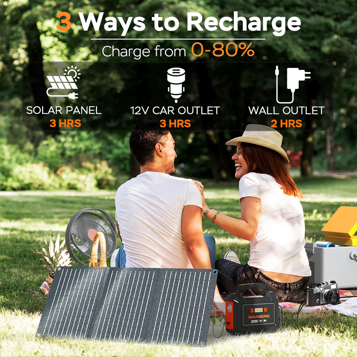 MARBERO 200W Portable Power Station Solar Generator, 167Wh Battery, Multi-Output USB & AC Ports, Compact with LED Flashlight