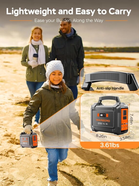 MARBERO 200W Portable Power Station Solar Generator, 167Wh Battery, Multi-Output USB & AC Ports, Compact with LED Flashlight