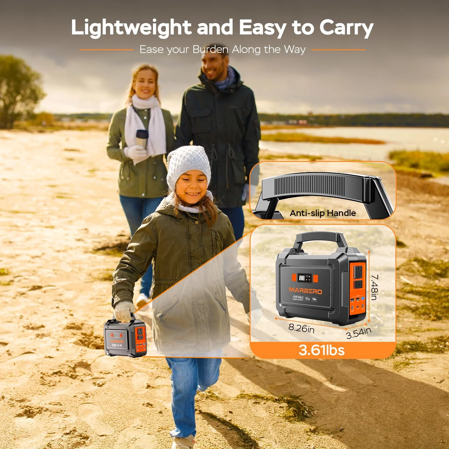 MARBERO 200W Portable Power Station Solar Generator, 167Wh Battery, Multi-Output USB & AC Ports, Compact with LED Flashlight