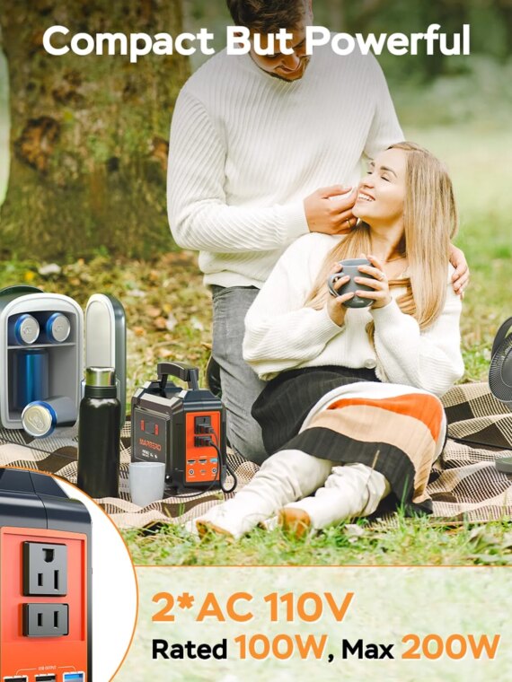 MARBERO 200W Portable Power Station Solar Generator, 167Wh Battery, Multi-Output USB & AC Ports, Compact with LED Flashlight