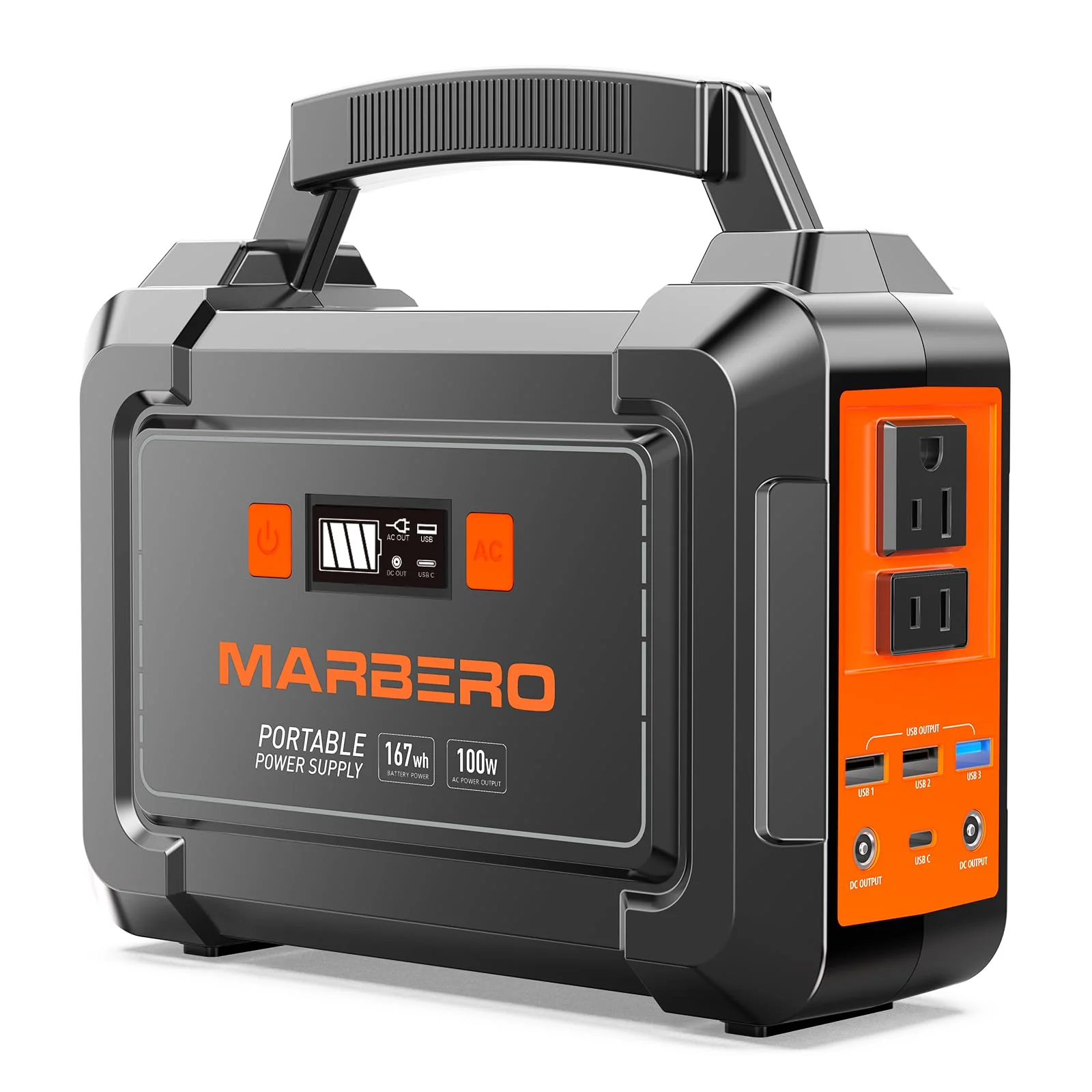 MARBERO 200W Portable Power Station Solar Generator, 167Wh Battery, Multi-Output USB & AC Ports, Compact with LED Flashlight