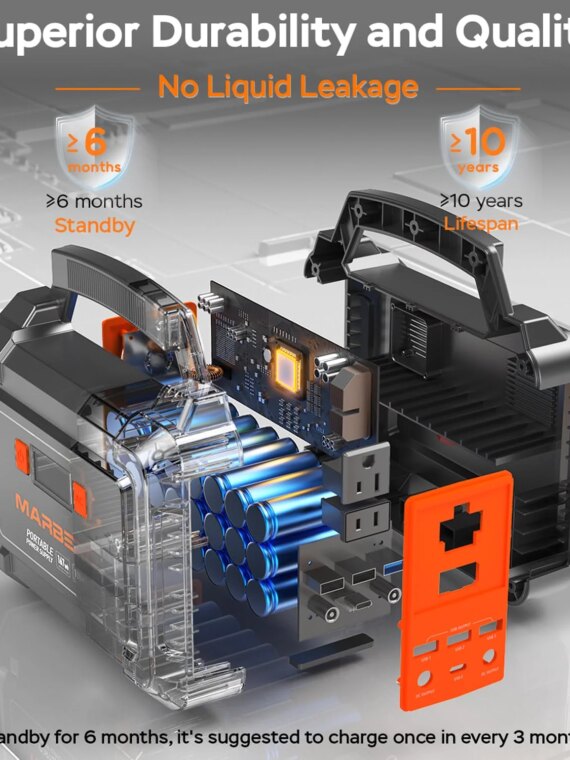 MARBERO 200W Portable Power Station Solar Generator, 167Wh Battery, Multi-Output USB & AC Ports, Compact with LED Flashlight