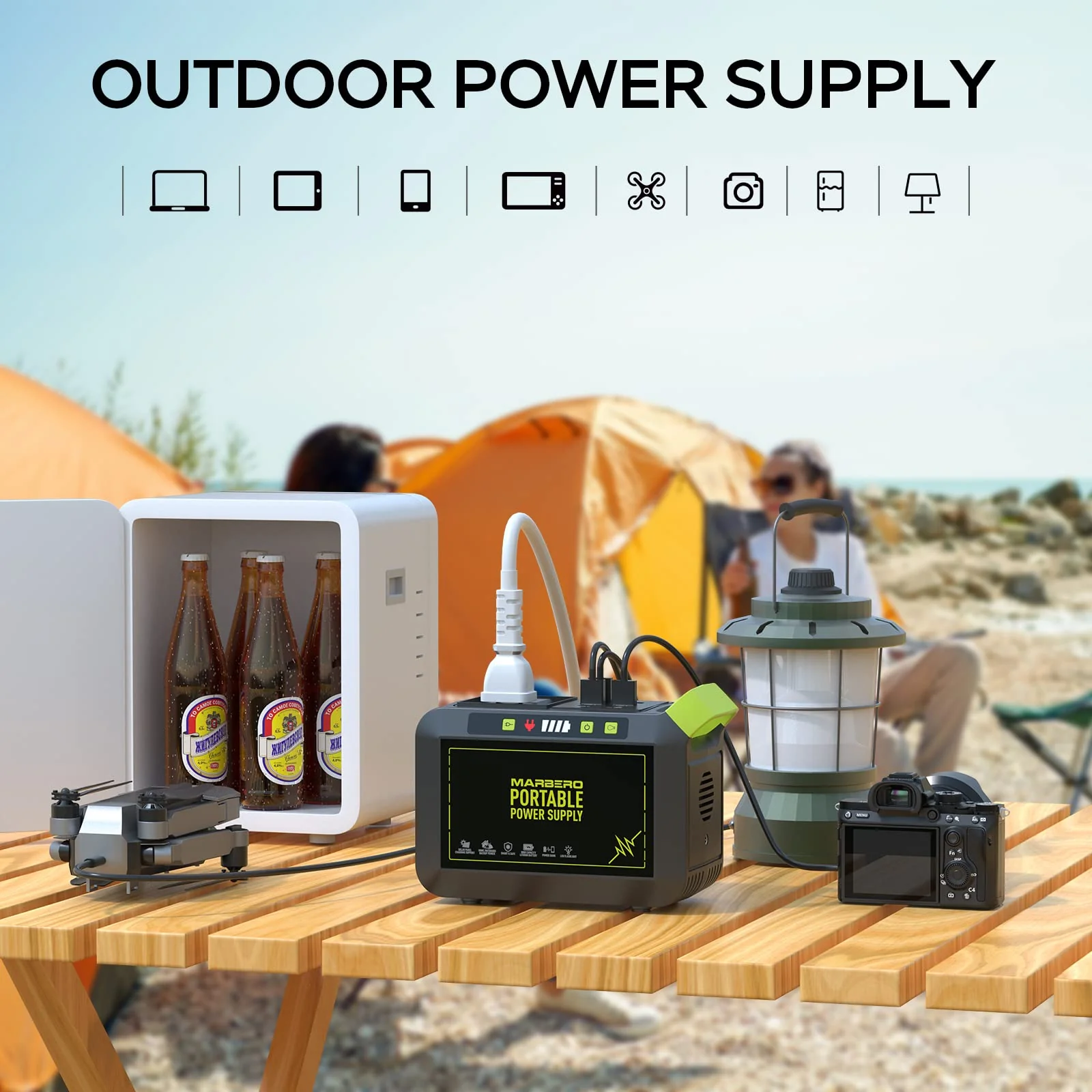 MARBERO M82 Portable Power Station, 88Wh Lithium Battery, Compact Solar Generator for Camping, 8 Output Ports, Fast Charging