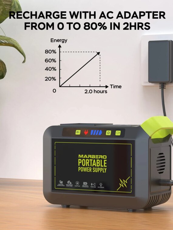 MARBERO M82 Portable Power Station, 88Wh Lithium Battery, Compact Solar Generator for Camping, 8 Output Ports, Fast Charging