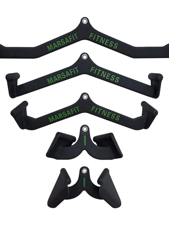 MARSAFIT 5PCS Home Gym Fitness Set - Solid Steel T-Bar & V-Bar with Ergonomic Grips, Supports 880 lbs, Ideal for Strength Training