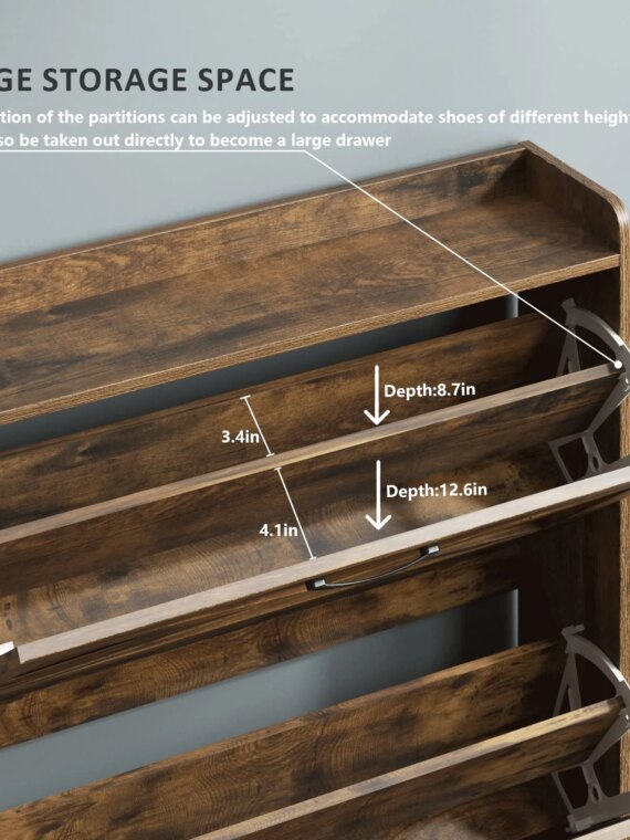 Maupvit Rustic Brown Shoe Storage Cabinet, 2 Flip Drawers, Holds 24-32 Pairs, Space-Saving Entryway Organizer