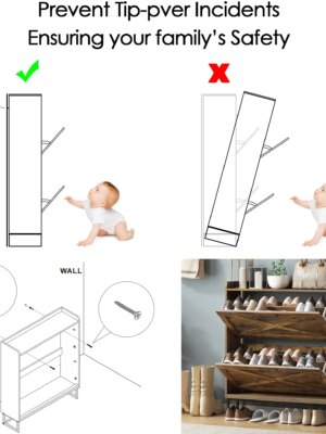 Maupvit Rustic Brown Shoe Storage Cabinet, 2 Flip Drawers, Holds 24-32 Pairs, Space-Saving Entryway Organizer