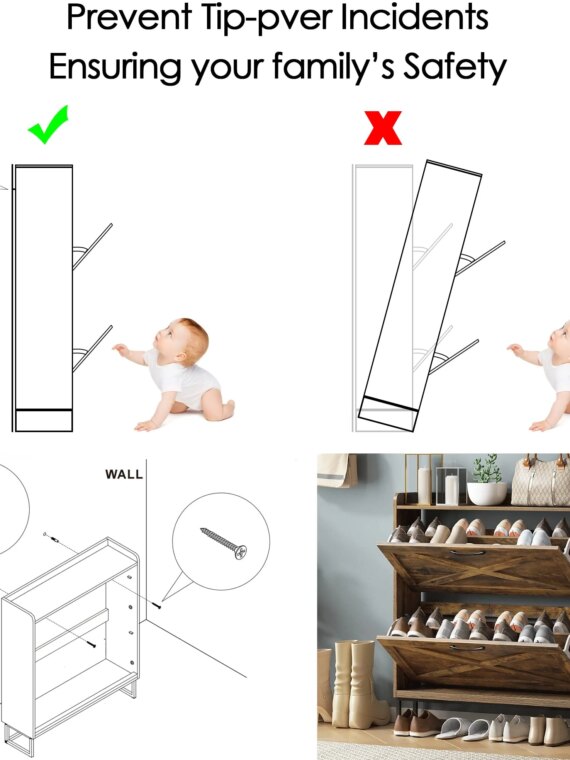 Maupvit Rustic Brown Shoe Storage Cabinet, 2 Flip Drawers, Holds 24-32 Pairs, Space-Saving Entryway Organizer