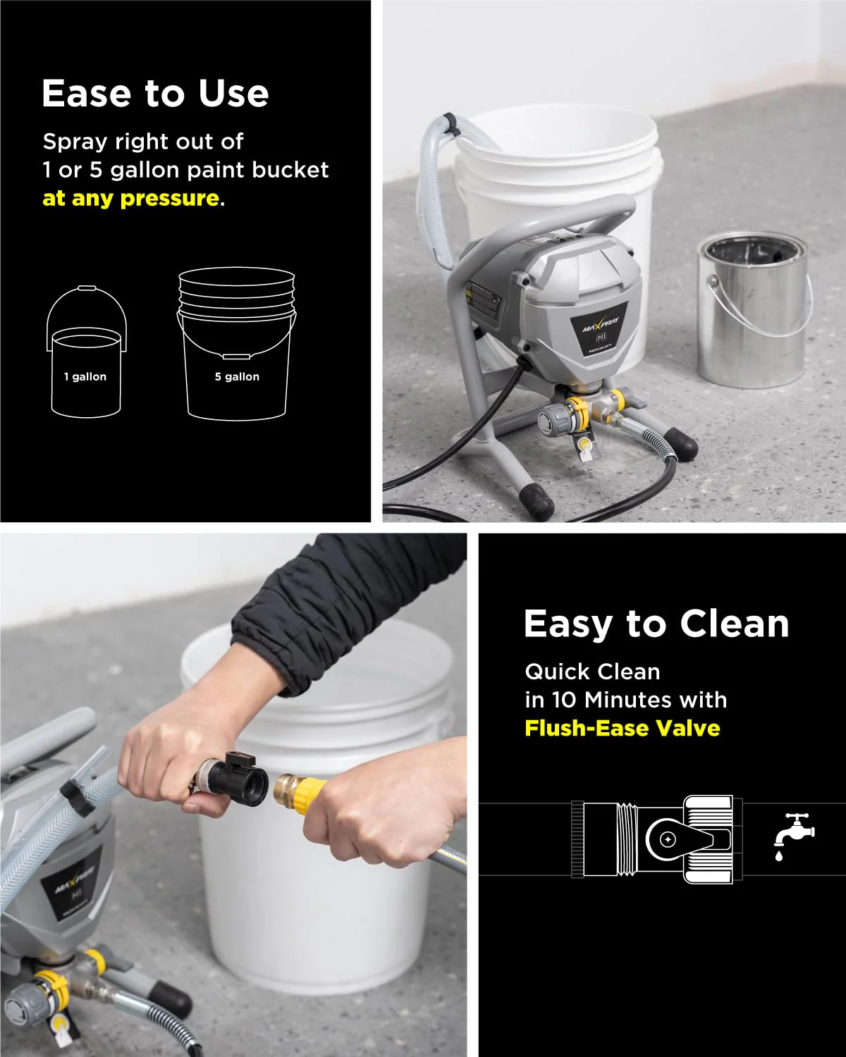 MaXpray M1 Airless Paint Sprayer, 10-Gallon Capacity, No Thinning Needed, Minimal Overspray, DIY & Professional Use