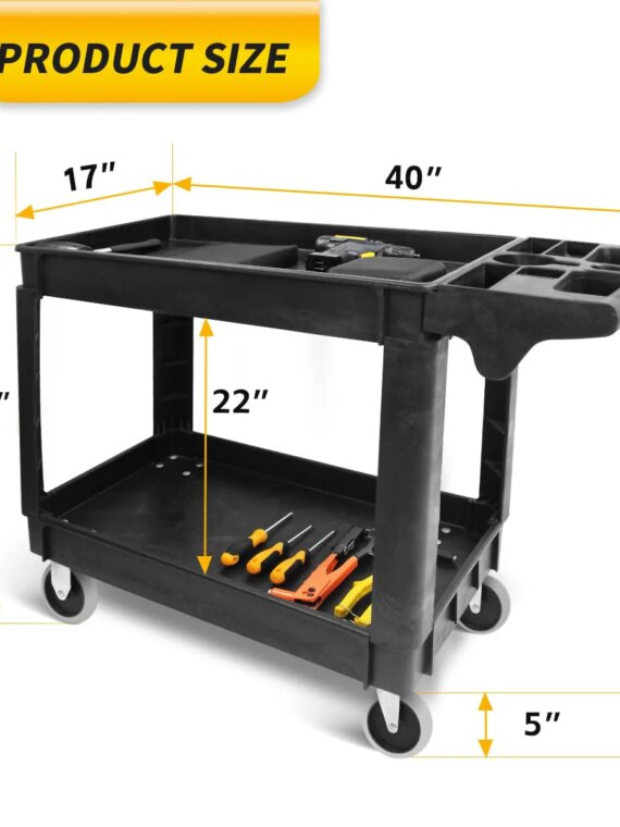 MaxWorks Utility Service Cart 500-lb Capacity, Polypropylene, 30"x16" Shelves, 5" Wheels, Rust-Resistant