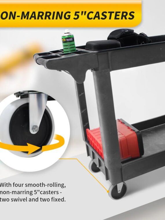 MaxWorks Utility Service Cart 500-lb Capacity, Polypropylene, 30"x16" Shelves, 5" Wheels, Rust-Resistant