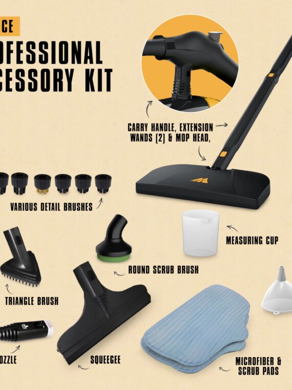 McCulloch MC1275 Heavy-Duty Steam Cleaner, 18 Accessories, Chemical-Free, Large Tank, Long Reach