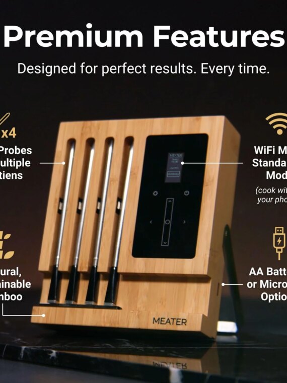 MEATER Block WiFi Smart Meat Thermometer, 4-Probe, Bluetooth Range 165ft, Guided Cook System