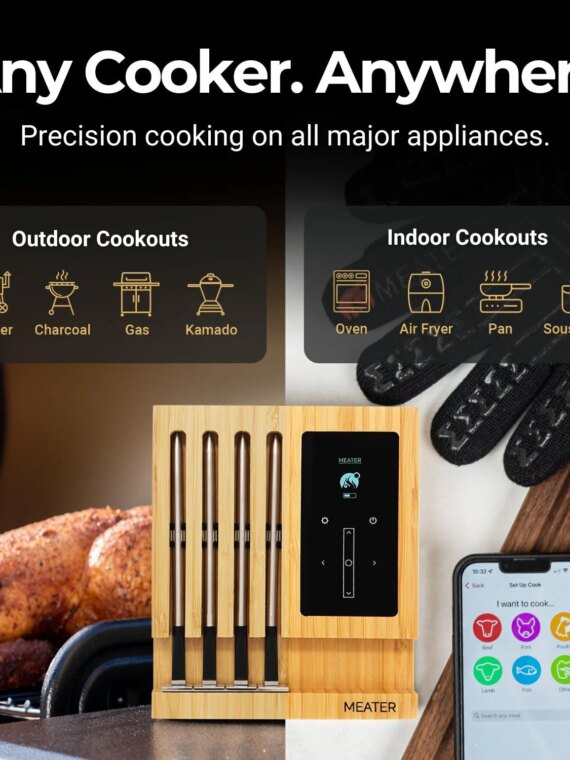 MEATER Block WiFi Smart Meat Thermometer, 4-Probe, Bluetooth Range 165ft, Guided Cook System