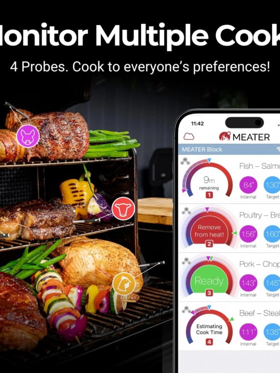 MEATER Block WiFi Smart Meat Thermometer, 4-Probe, Bluetooth Range 165ft, Guided Cook System