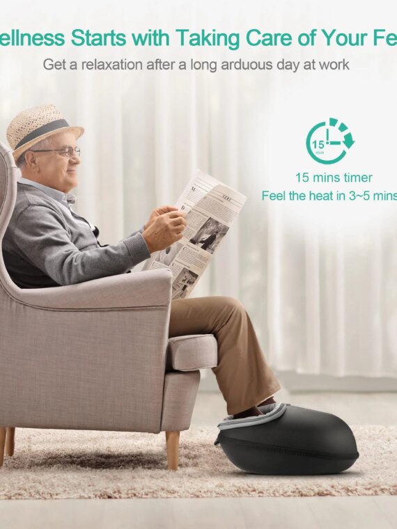 Medcursor Foot Massager with Heat, Deep Kneading, Customizable Settings, Easy-Clean PU, Auto-Shut Off, Perfect Gift