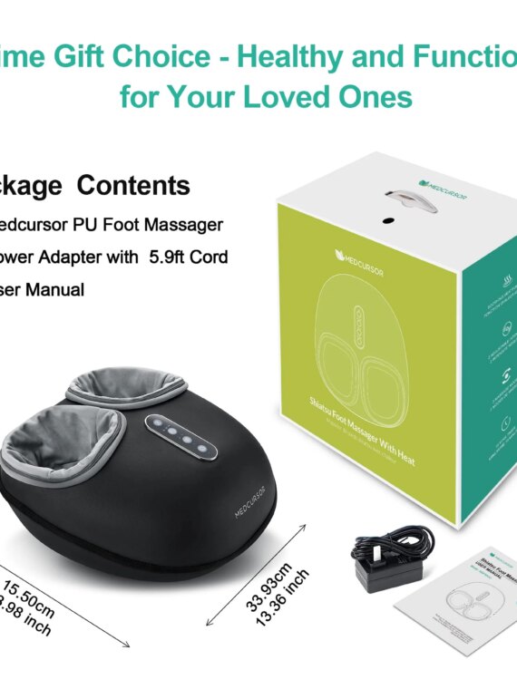 Medcursor Foot Massager with Heat, Deep Kneading, Customizable Settings, Easy-Clean PU, Auto-Shut Off, Perfect Gift