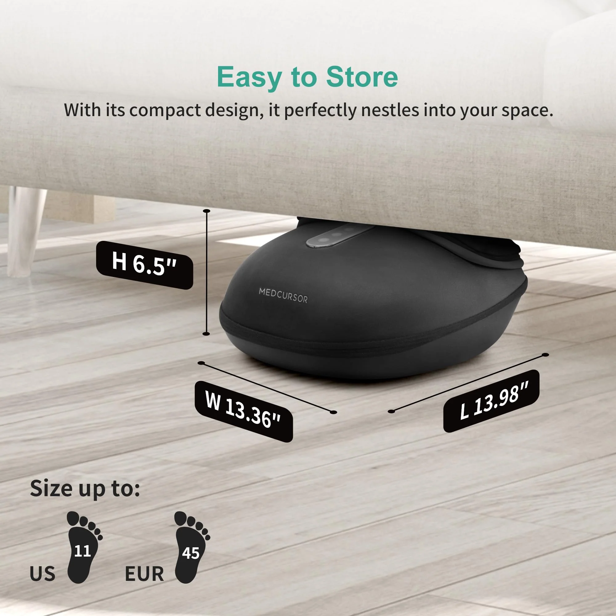 Medcursor Foot Massager with Heat, Deep Kneading, Customizable Settings, Easy-Clean PU, Auto-Shut Off, Perfect Gift