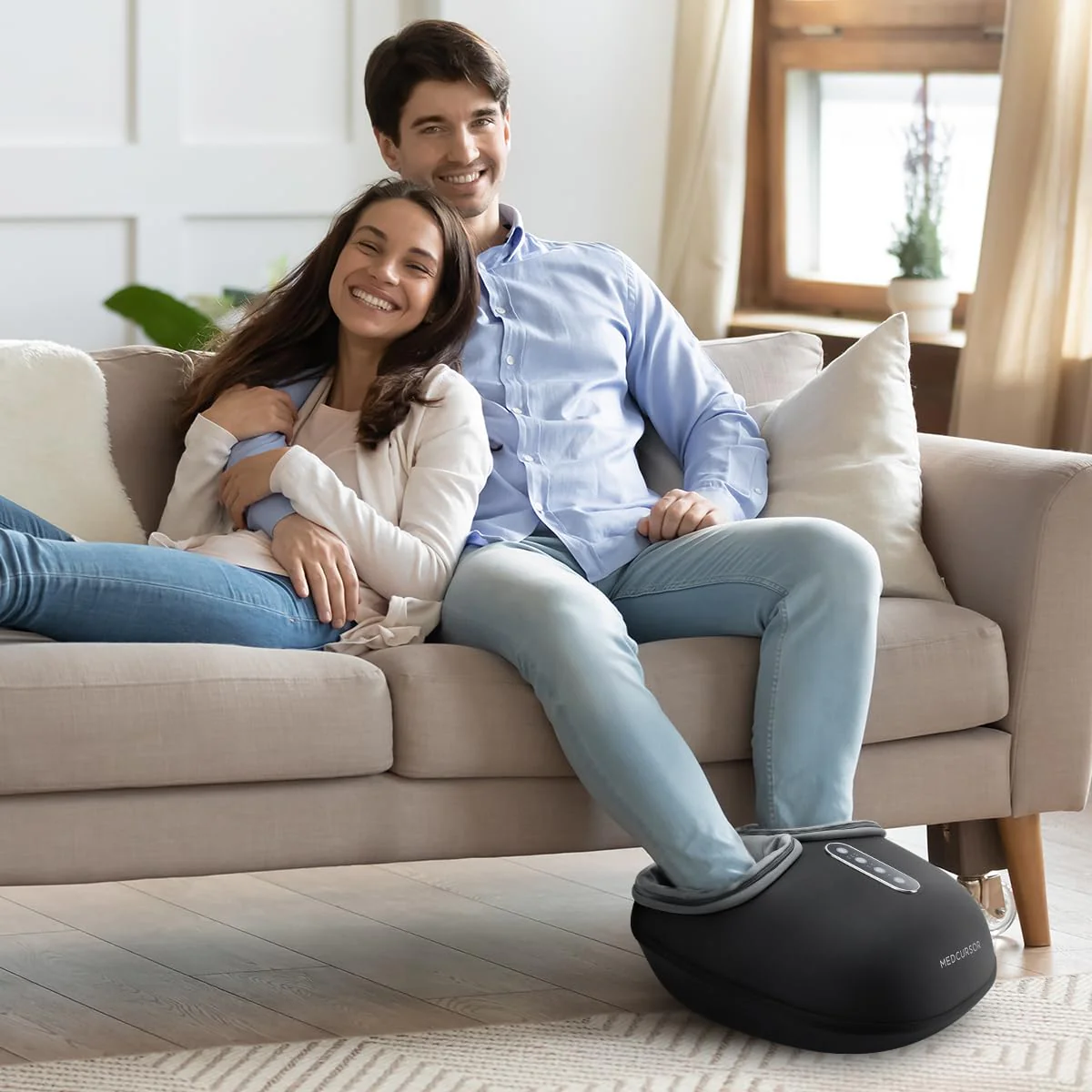 Medcursor Foot Massager with Heat, Deep Kneading, Customizable Settings, Easy-Clean PU, Auto-Shut Off, Perfect Gift