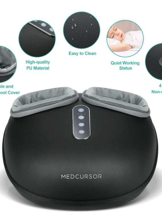 Medcursor Foot Massager with Heat, Deep Kneading, Customizable Settings, Easy-Clean PU, Auto-Shut Off, Perfect Gift
