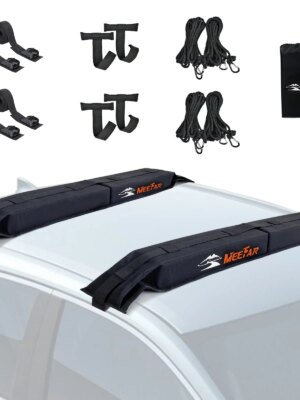 MeeFar Universal Soft Roof Rack Pads for Cars - Non-Slip, Easy Install, Secure Straps, Fits Kayaks & Surfboards