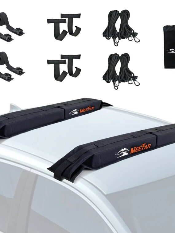 MeeFar Universal Soft Roof Rack Pads for Cars - Non-Slip, Easy Install, Secure Straps, Fits Kayaks & Surfboards