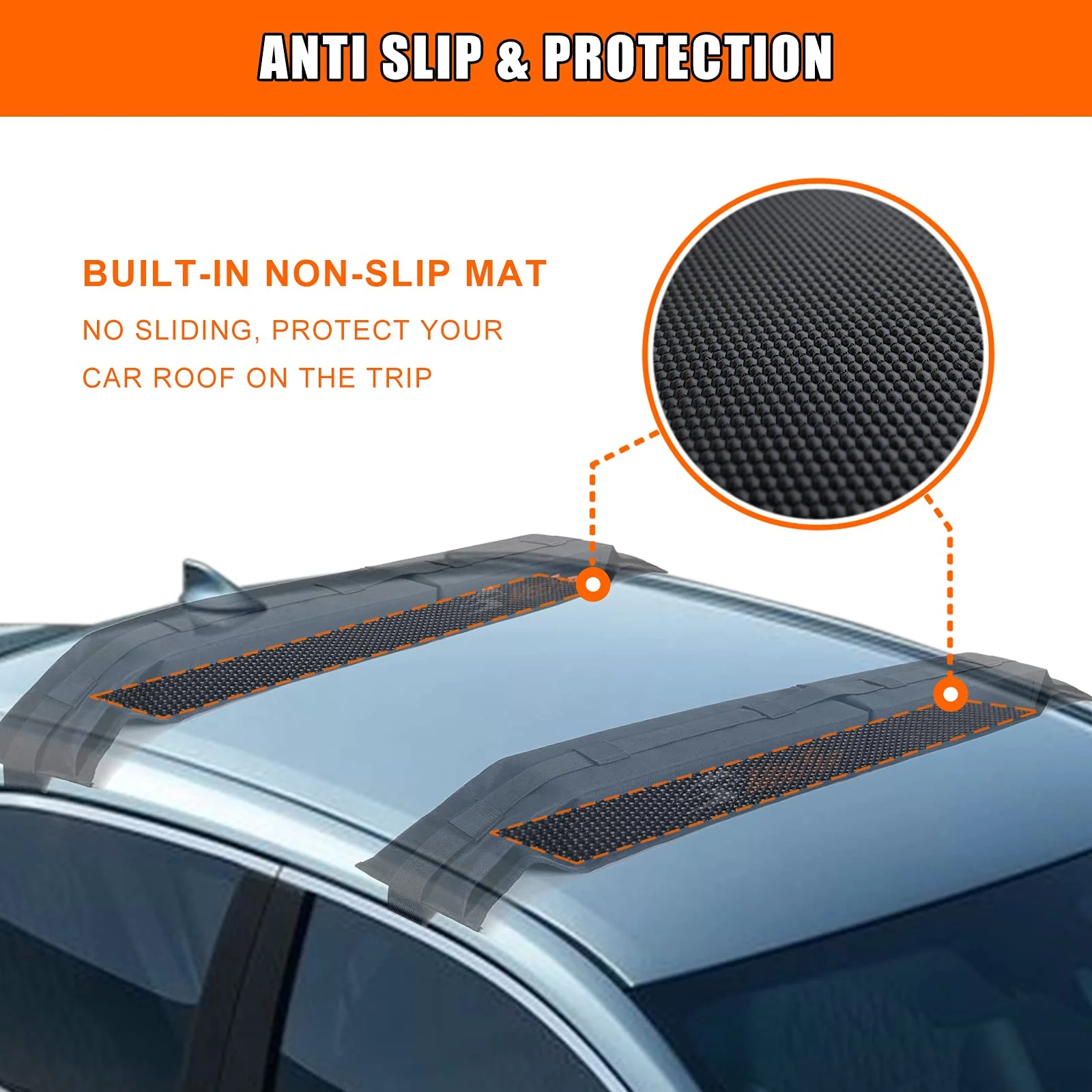 MeeFar Universal Soft Roof Rack Pads for Cars - Non-Slip, Easy Install, Secure Straps, Fits Kayaks & Surfboards