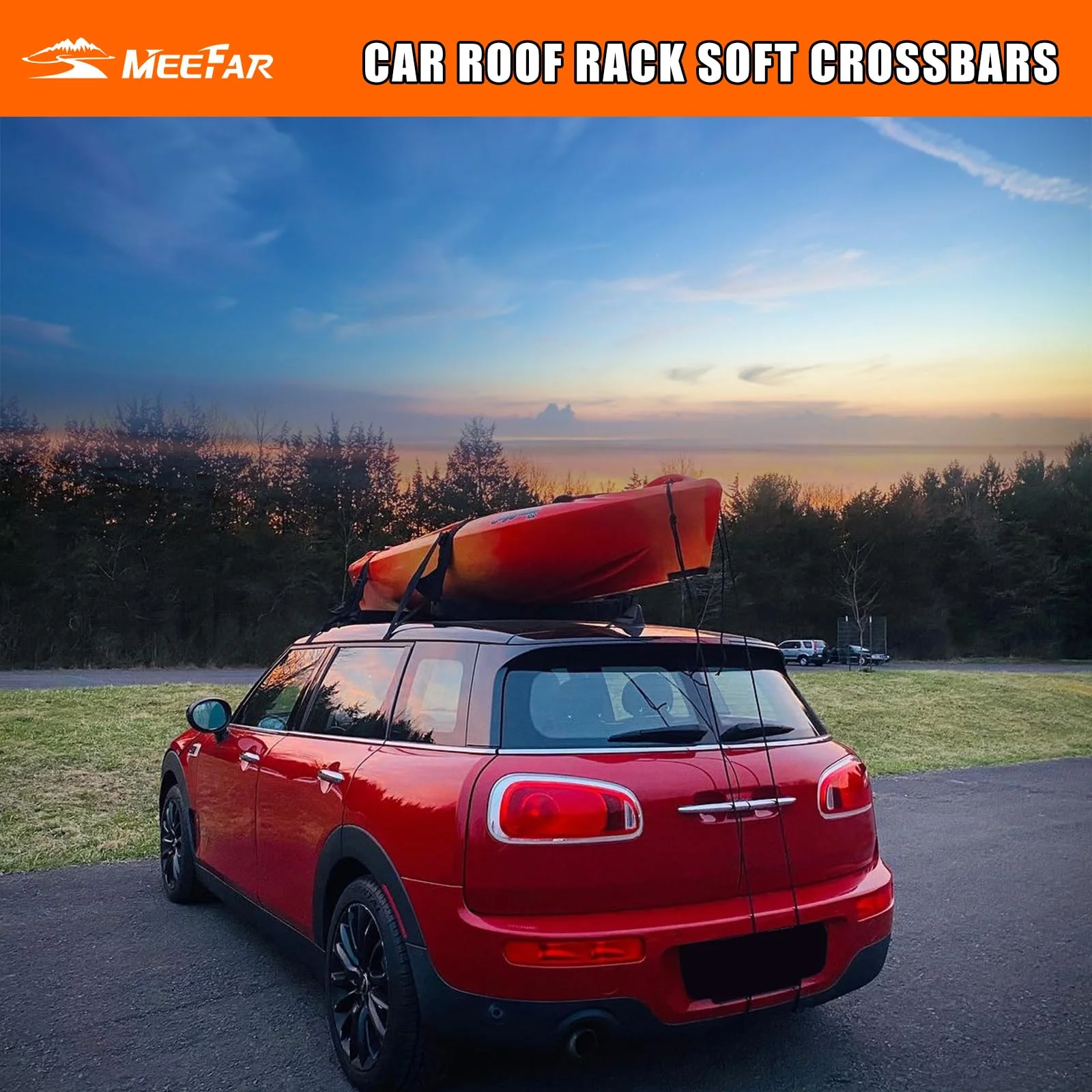 MeeFar Universal Soft Roof Rack Pads for Cars - Non-Slip, Easy Install, Secure Straps, Fits Kayaks & Surfboards