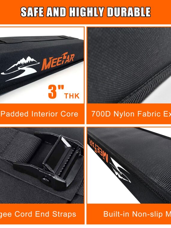MeeFar Universal Soft Roof Rack Pads for Cars - Non-Slip, Easy Install, Secure Straps, Fits Kayaks & Surfboards