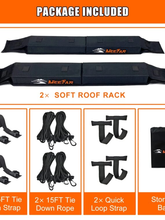 MeeFar Universal Soft Roof Rack Pads for Cars - Non-Slip, Easy Install, Secure Straps, Fits Kayaks & Surfboards