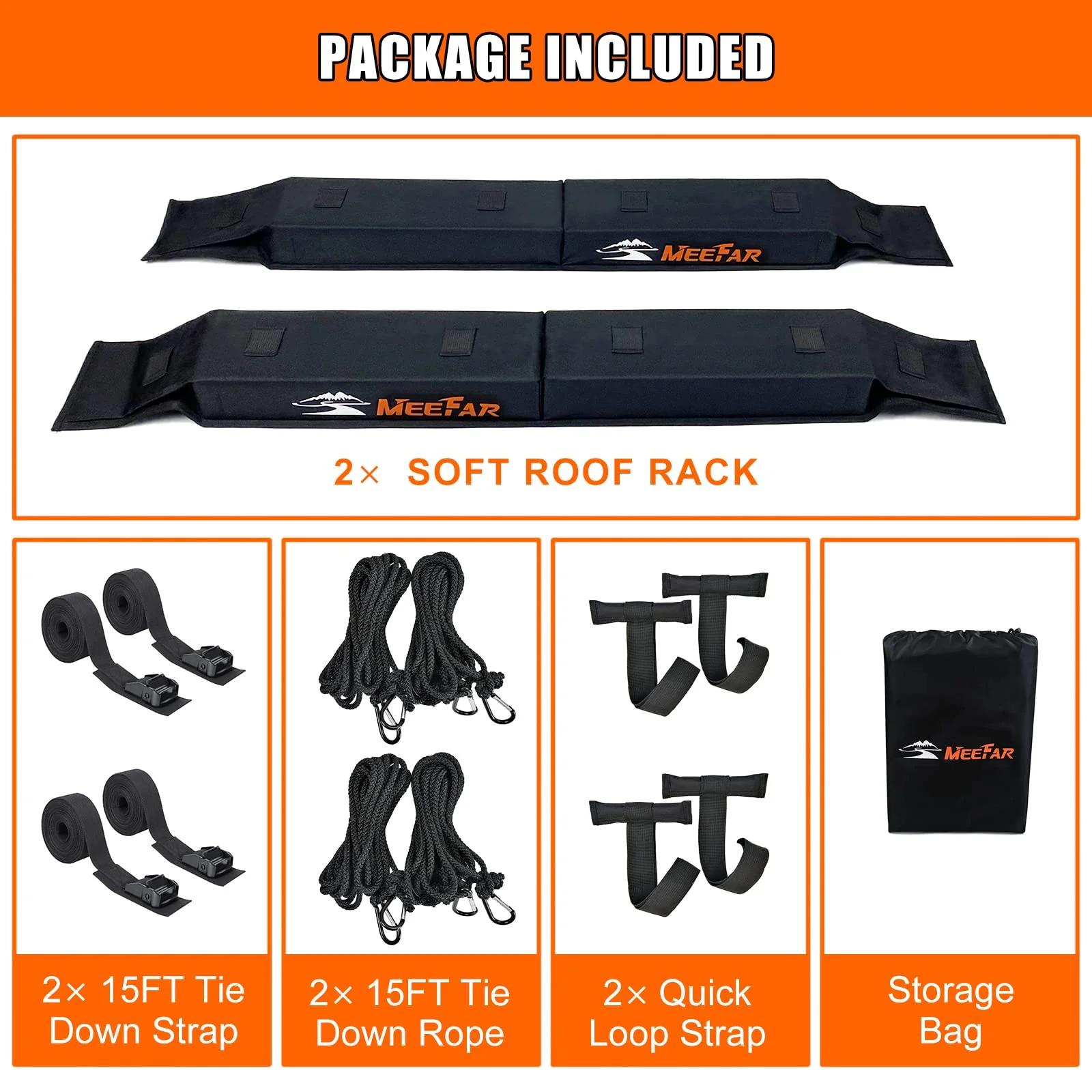 MeeFar Universal Soft Roof Rack Pads for Cars - Non-Slip, Easy Install, Secure Straps, Fits Kayaks & Surfboards