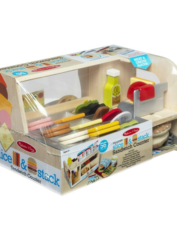 Melissa & Doug Wooden Sandwich Counter Play Set, 52-Piece Pretend Food with Deli Slicer for Ages 3-6