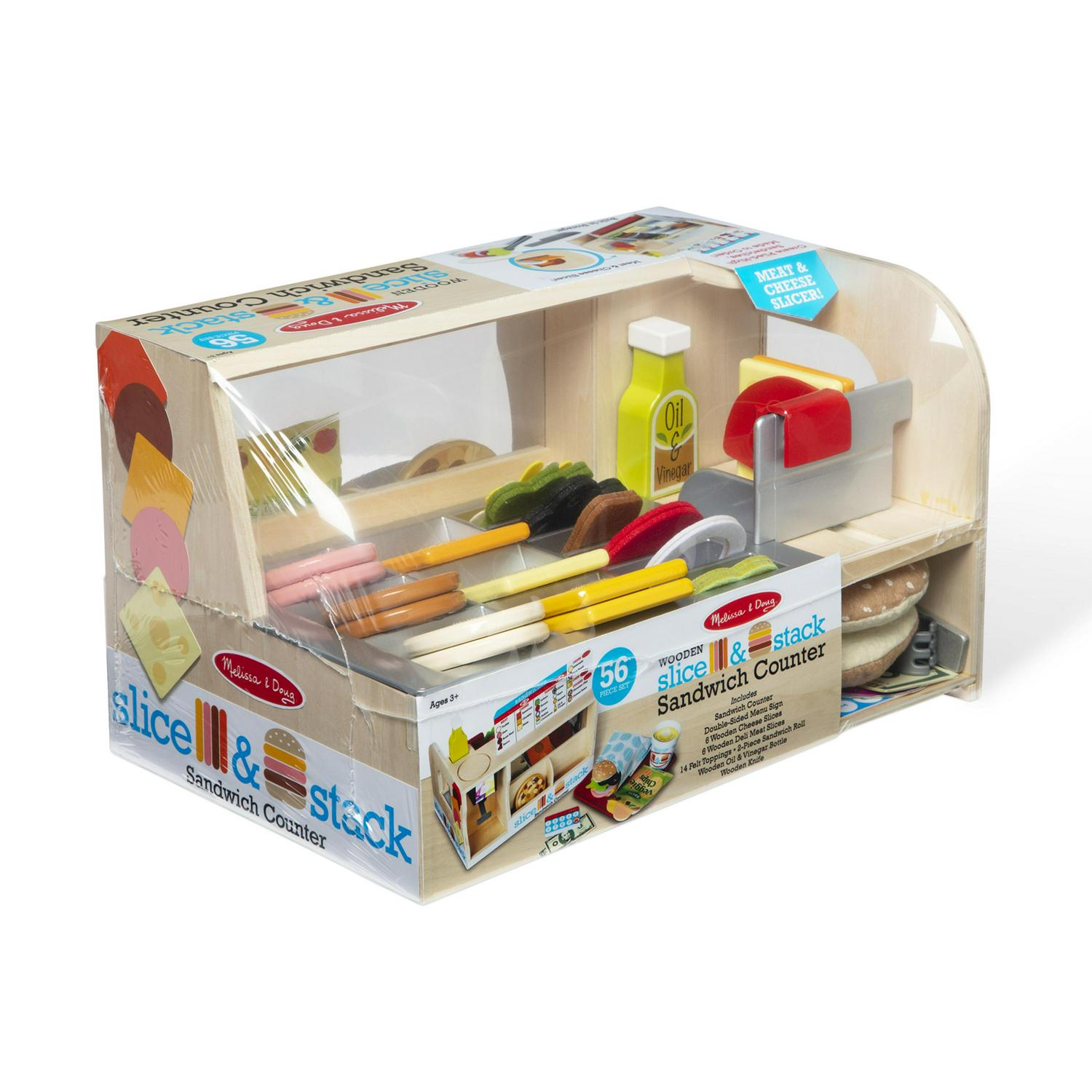 Melissa & Doug Wooden Sandwich Counter Play Set, 52-Piece Pretend Food with Deli Slicer for Ages 3-6
