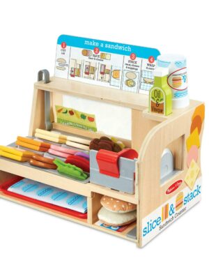 Melissa & Doug Wooden Sandwich Counter Play Set, 52-Piece Pretend Food with Deli Slicer for Ages 3-6