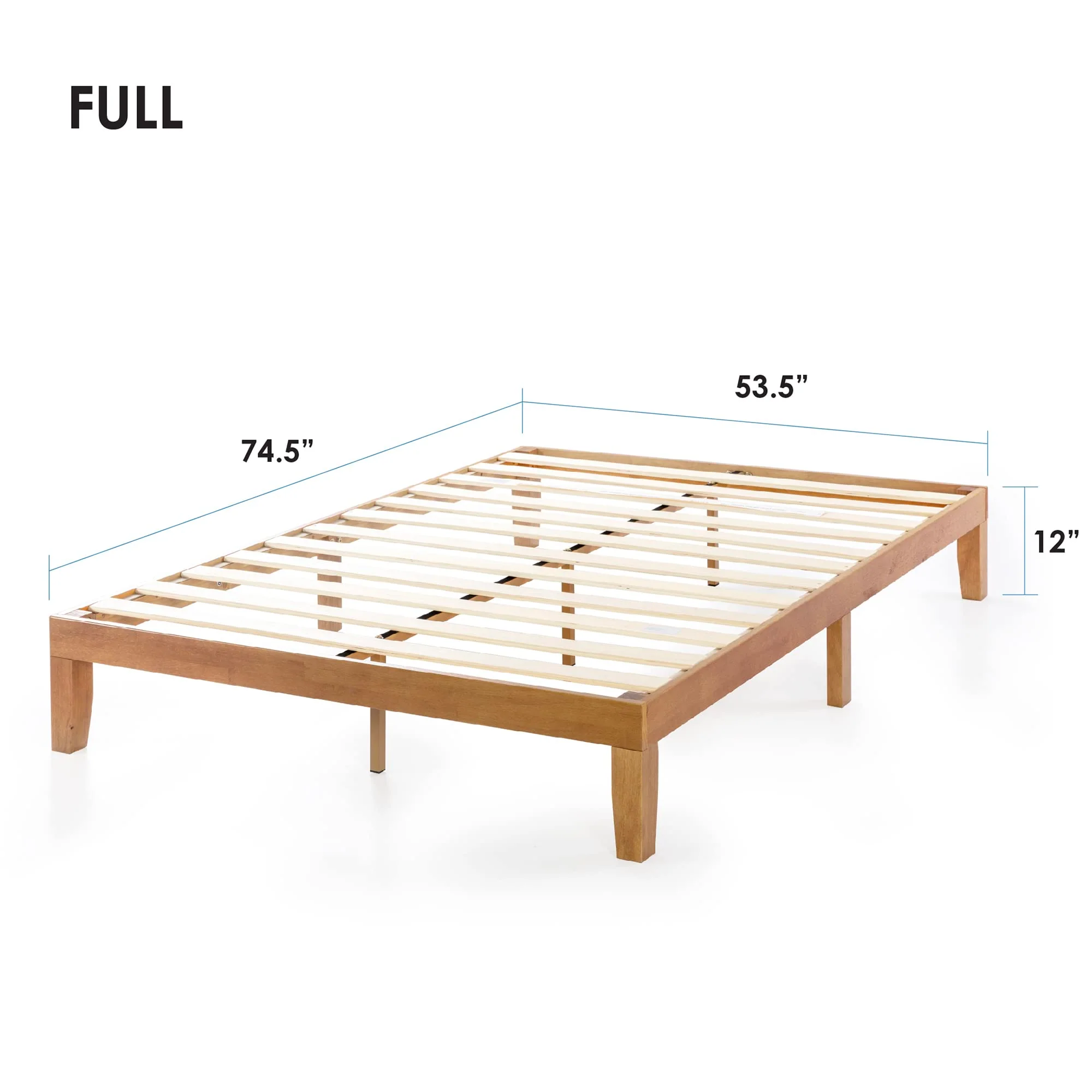 Mellow Naturalista 12" Solid Wood Platform Bed, Mid-Century Modern, Noise-Free, Easy Assembly