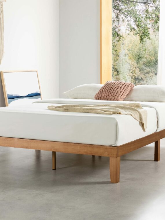Mellow Naturalista 12" Solid Wood Platform Bed, Mid-Century Modern, Noise-Free, Easy Assembly