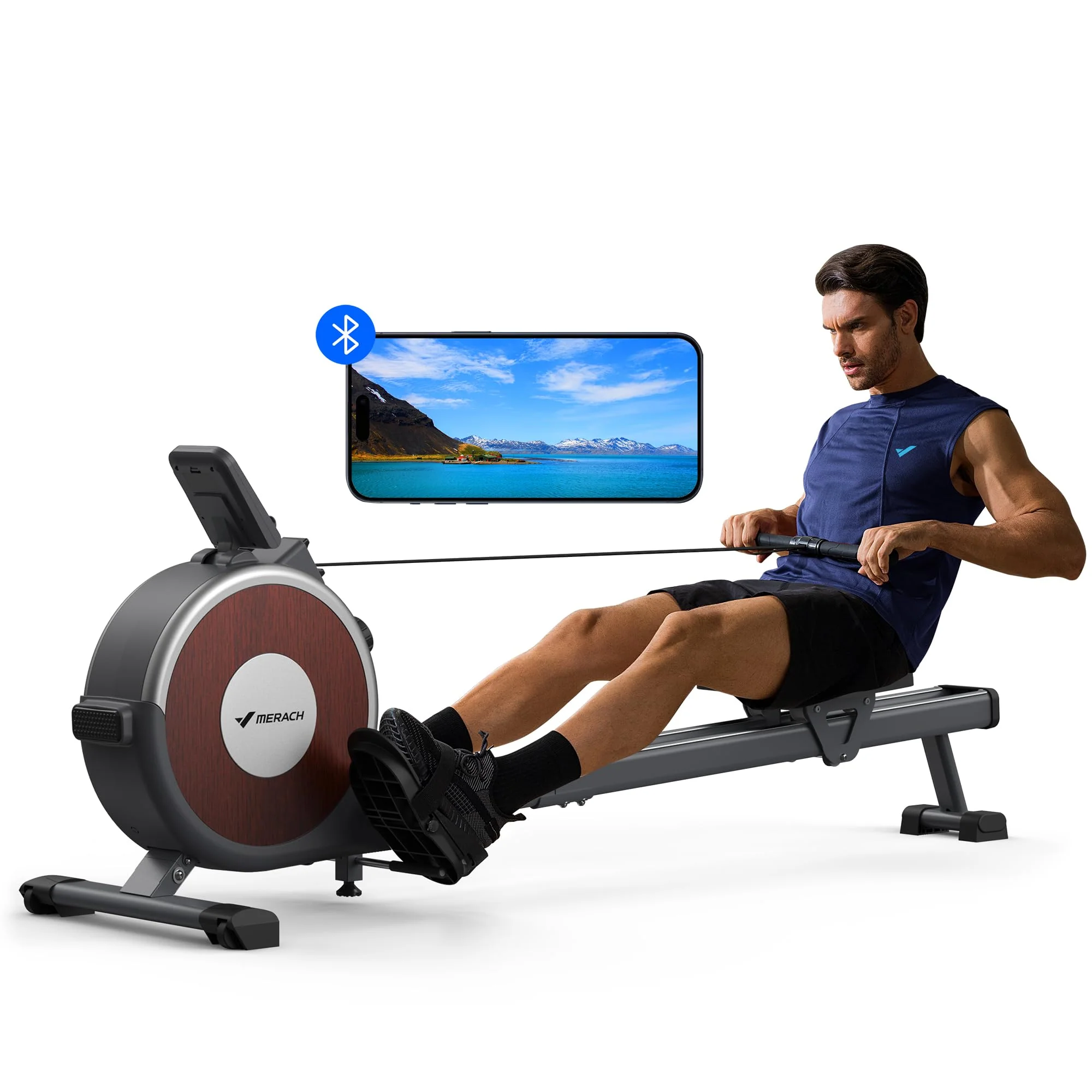 MERACH Q1S Magnetic Rowing Machine, 350lb Capacity, App Compatible, Quiet Flywheel, Easy Assembly