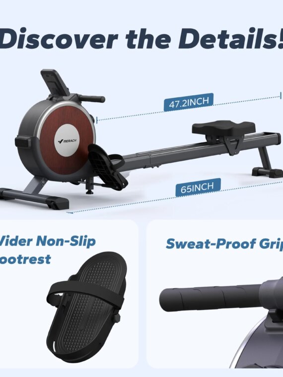 MERACH Q1S Magnetic Rowing Machine, 350lb Capacity, App Compatible, Quiet Flywheel, Easy Assembly