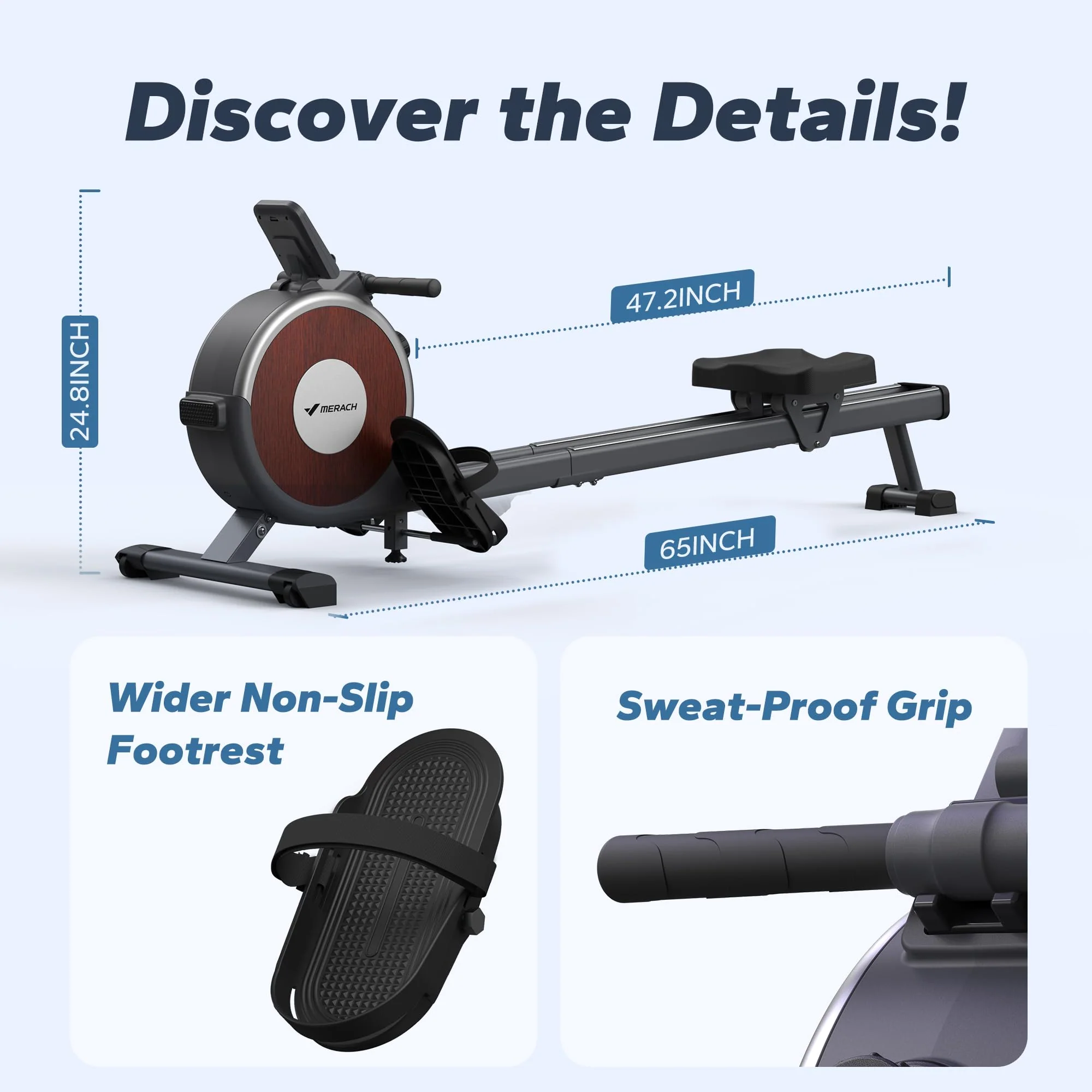 MERACH Q1S Magnetic Rowing Machine, 350lb Capacity, App Compatible, Quiet Flywheel, Easy Assembly