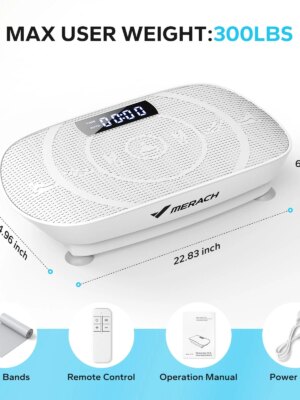 MERACH Vibration Plate Exercise Machine – High-Frequency Fat Burner, Muscle Rehab, 10 Speed Levels, Includes Resistance Bands, 300 lbs Capacity