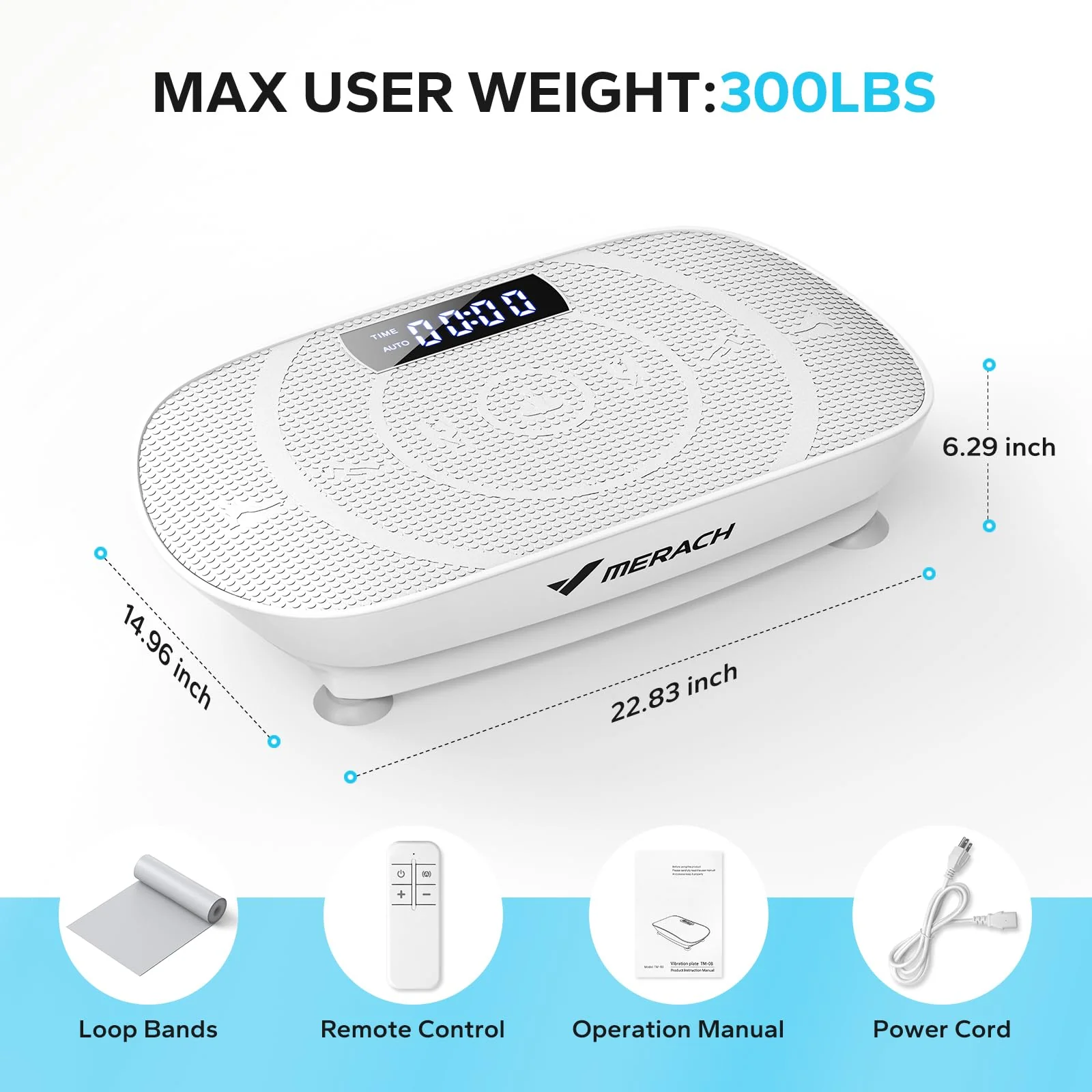 MERACH Vibration Plate Exercise Machine - High-Frequency Fat Burner, Muscle Rehab, 10 Speed Levels, Includes Resistance Bands, 300 lbs Capacity