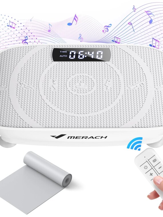 MERACH Vibration Plate Exercise Machine - High-Frequency Fat Burner, Muscle Rehab, 10 Speed Levels, Includes Resistance Bands, 300 lbs Capacity