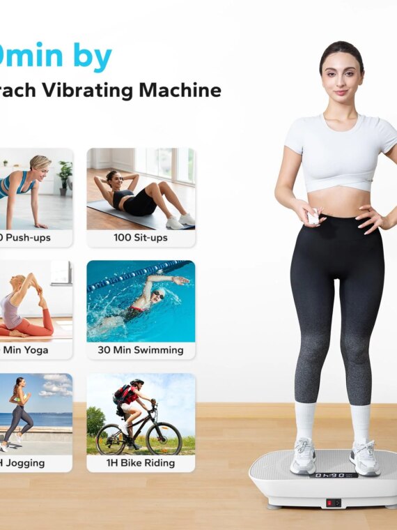 MERACH Vibration Plate Exercise Machine - High-Frequency Fat Burner, Muscle Rehab, 10 Speed Levels, Includes Resistance Bands, 300 lbs Capacity