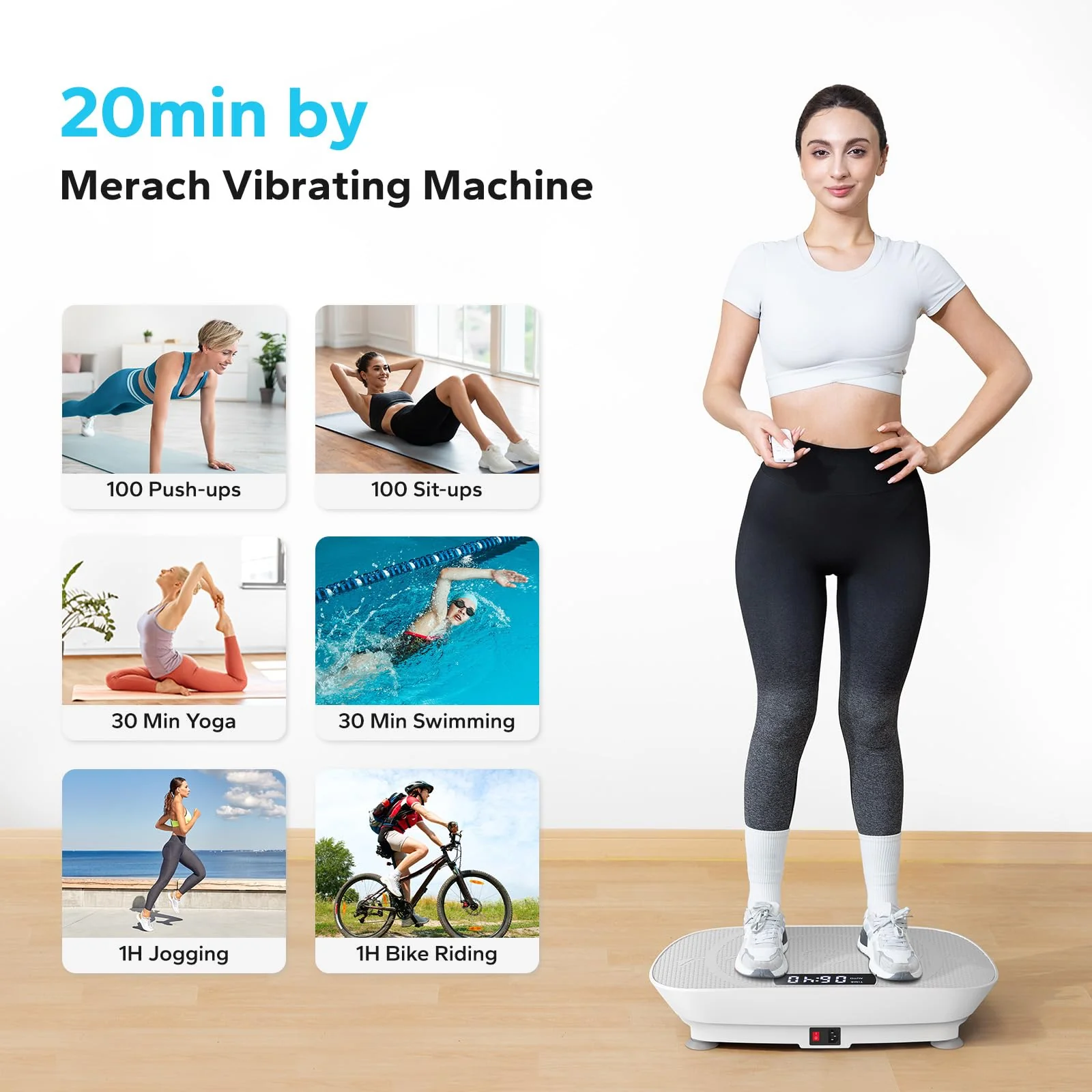 MERACH Vibration Plate Exercise Machine - High-Frequency Fat Burner, Muscle Rehab, 10 Speed Levels, Includes Resistance Bands, 300 lbs Capacity