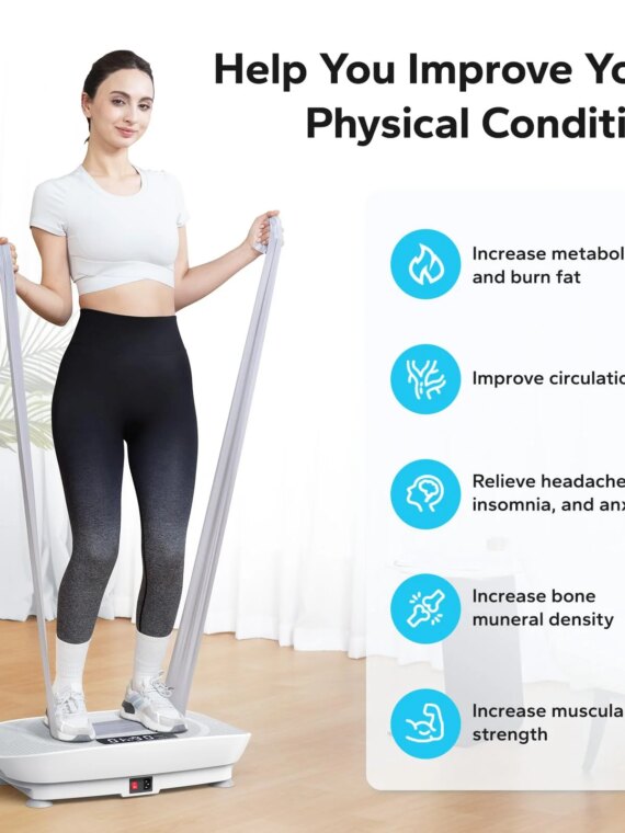 MERACH Vibration Plate Exercise Machine - High-Frequency Fat Burner, Muscle Rehab, 10 Speed Levels, Includes Resistance Bands, 300 lbs Capacity