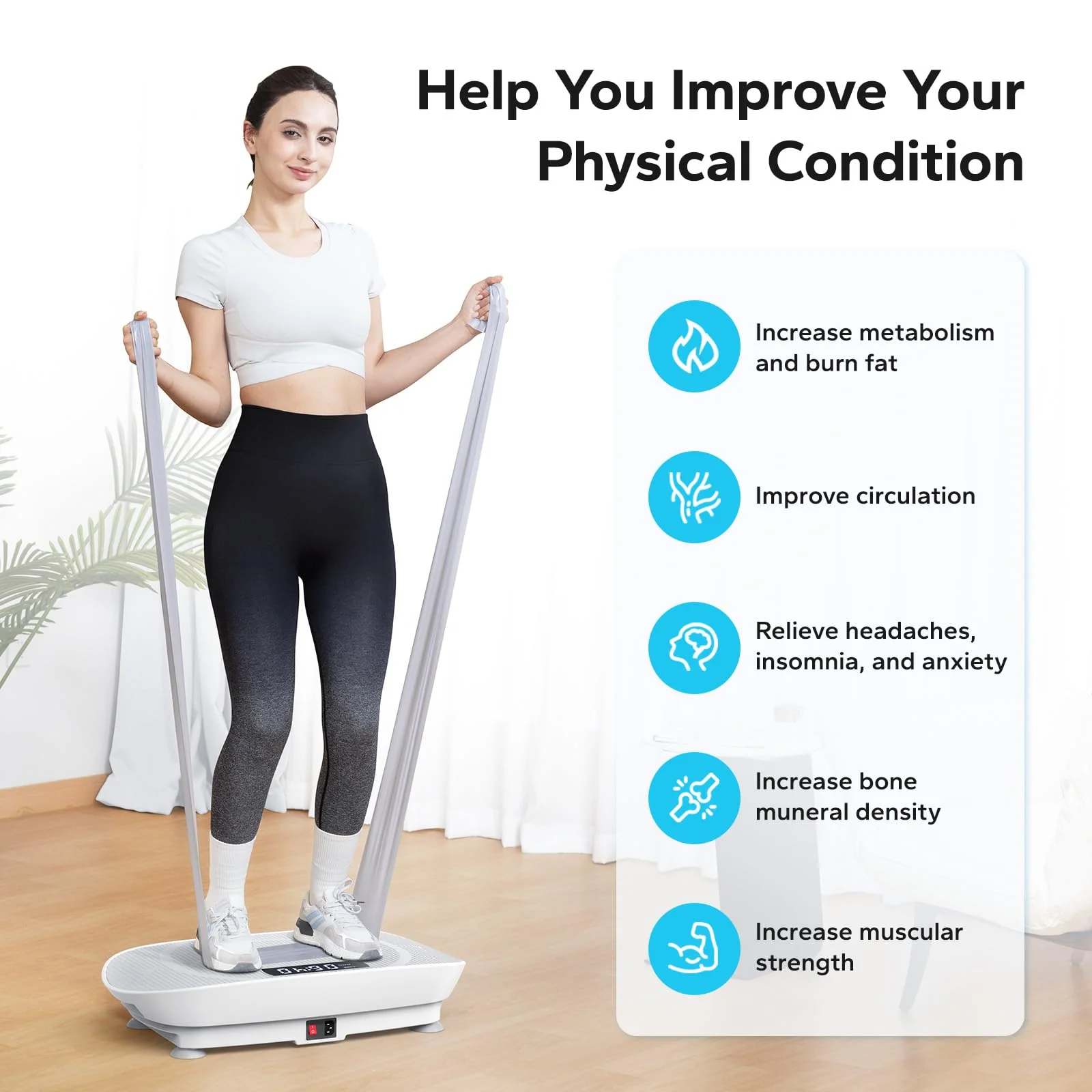MERACH Vibration Plate Exercise Machine - High-Frequency Fat Burner, Muscle Rehab, 10 Speed Levels, Includes Resistance Bands, 300 lbs Capacity