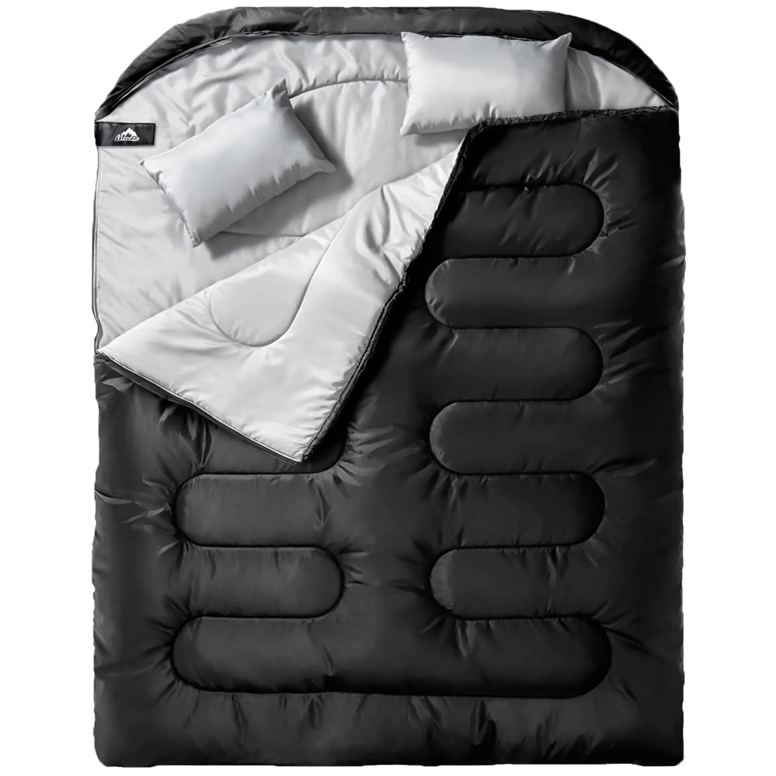 MEREZA Double Sleeping Bag with Pillows, Convertible to Two Singles, Spacious & Cold Weather Friendly for Camping