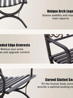 MFSTUDIO 50″ Cast Iron Metal Frame Garden Bench, Floral Design, Outdoor Patio Furniture, Supports 550 lbs