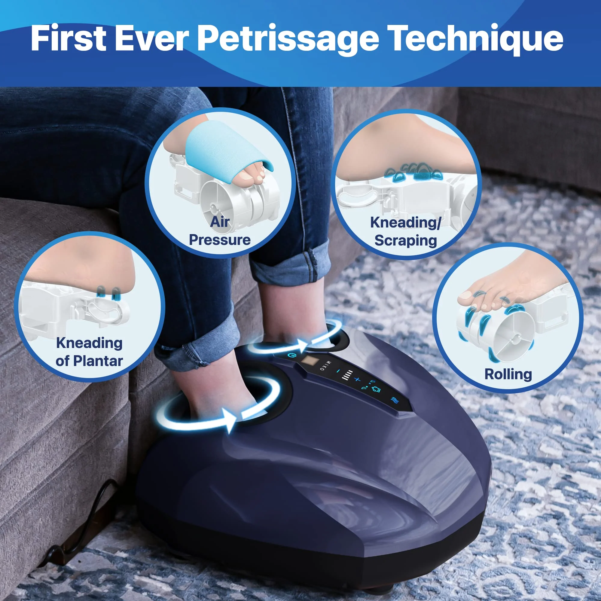 MIKO Deep-Kneading Foot Massager with Heat, Compression & Wireless Remotes for Pain Relief